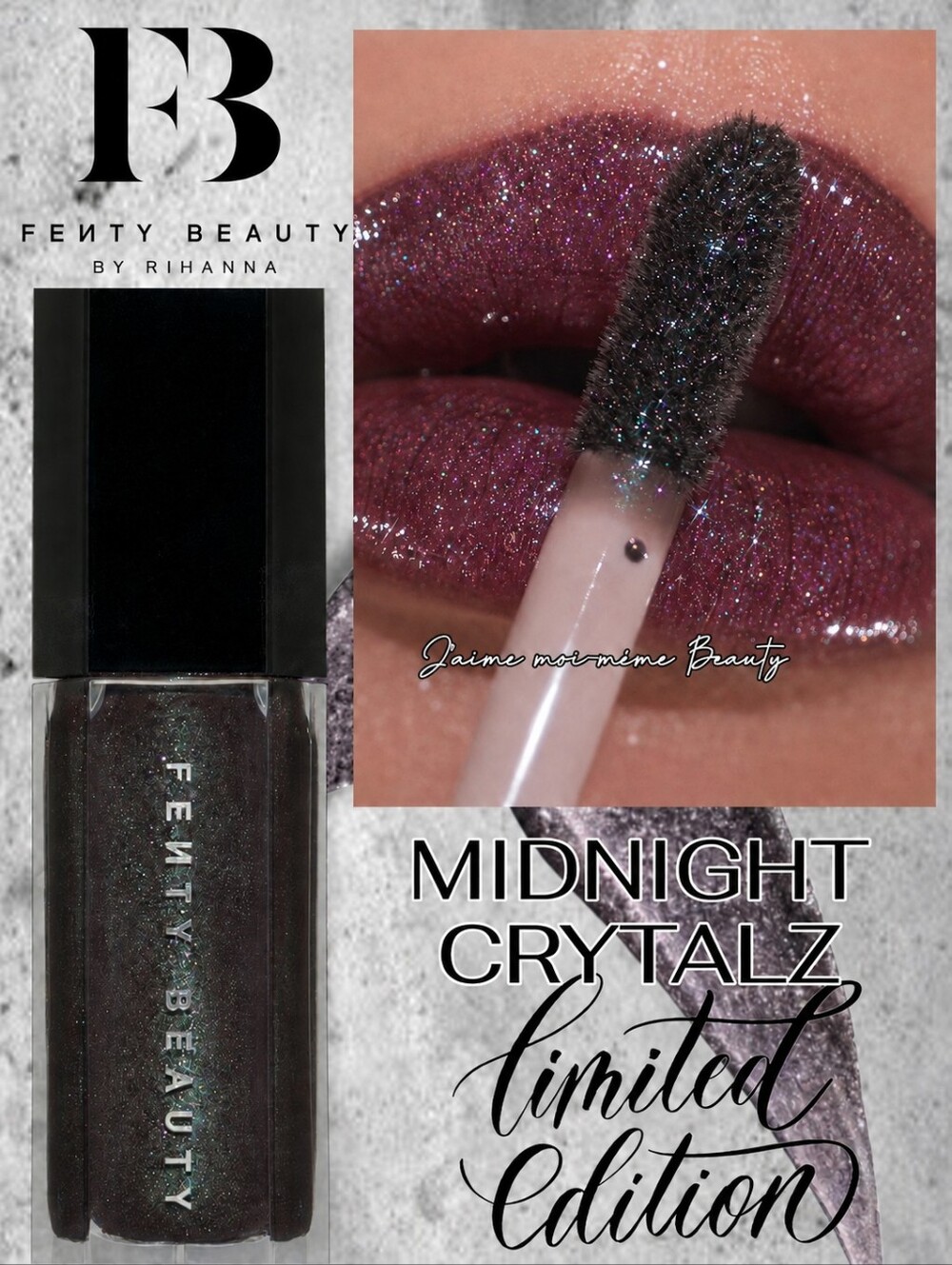 Fenty Beauty Caviar Crystalz Lip Gloss Black With Shimmering Holographic Purple